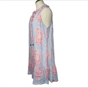 Oliphant Pink Blue Paisley Print Mini Dress XL